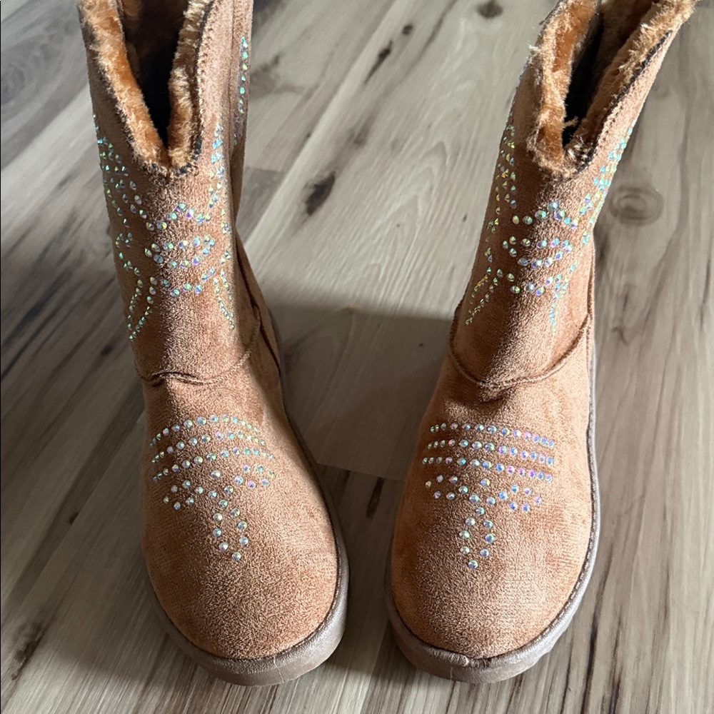 Forever 21 Brown Ankle Boots with Rhinestone Design
